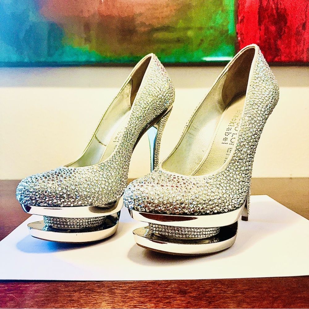 Gianmarco Lorenzi High Heels Shoes Stilettos Swarovski Crystals Pumps Size US 7